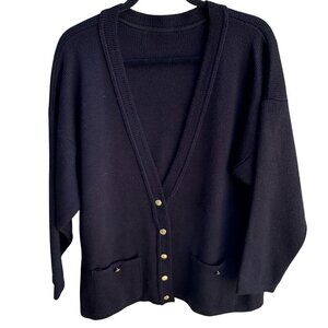 College Point Vintage Black Knit Grandpa Cottage Oversized Cardigan Sweater XXL